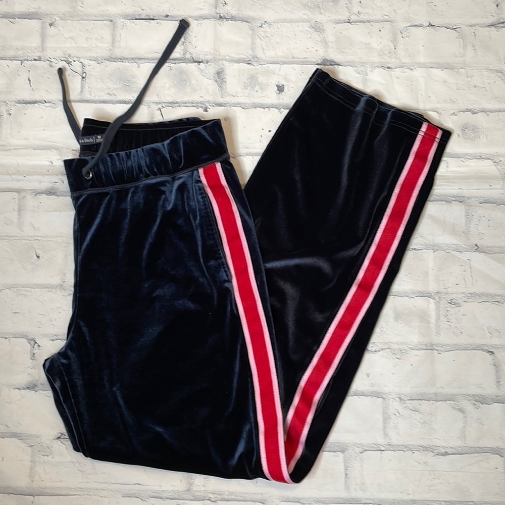 Abercrombie & Fitch Black Velvet Track Pants with Red Stripe